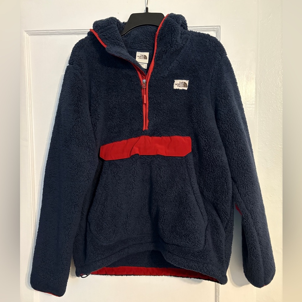The North Face Navy and Red Fleece Hoodie